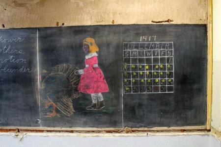 Untouched school chalkboards from 1917. Courtesy of Oklahoma City Public Schools.