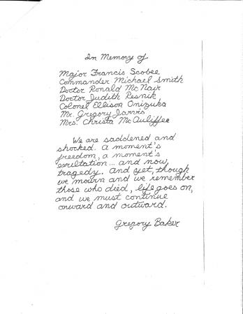 A poem handwritten by Gregory Baker. 