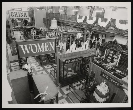 Interior view of the Arts and Industries Building when 1876: A Centennial Exhibition was on display.