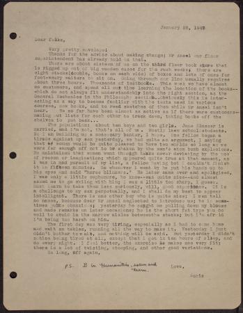 Typed letter from daughter Doris Sidney Blake to mother Doris Holmes Blake about Doris Sidney Blake'