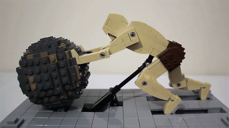 Gif of Jason Allemann's Lego Perpetual Kinetic Sculpture.